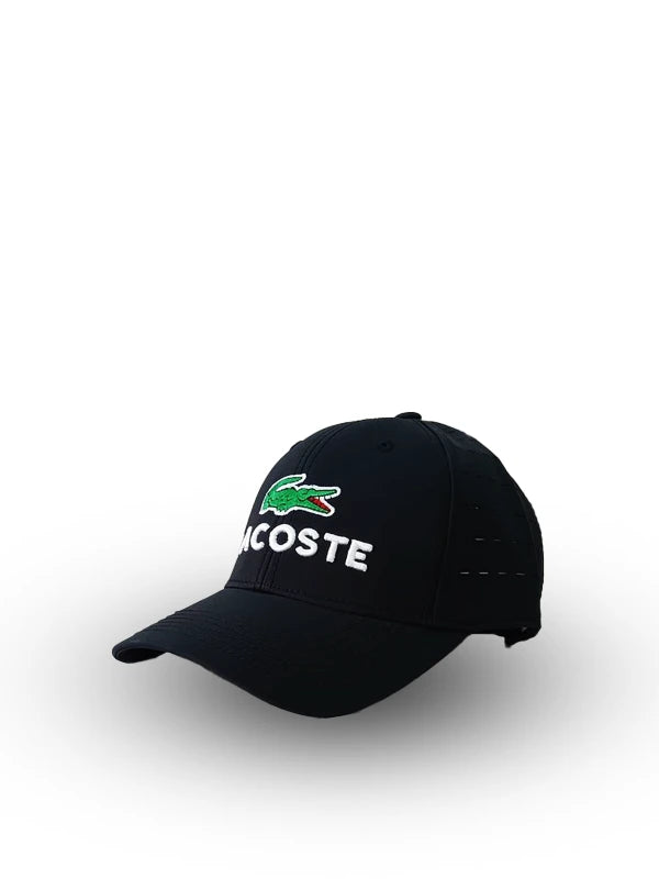 Lacoste Big Logo Cap in black, a stylish and adjustable branded cap for men. Ideal for casual wear, gym, and outdoor activities. Available online in Pakistan.