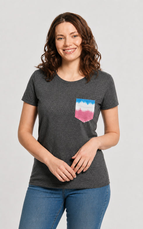 LOCK HEAVEN WOMEN'S SHORT SLEEVE TEE POCKET T-SHIRT | HEATHER GREY