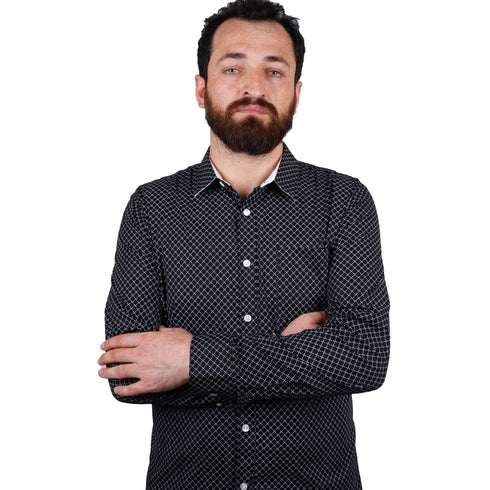 GUESS-LOS ANGELES-PRINTED-SLIM FIT-CASUAL SHIRT | BLACK