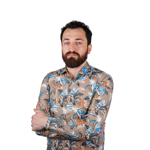 SORBINO-FINE QUALITY-TROPICAL FLORAL PRINT-COTTON SHIRT