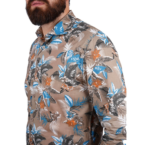 SORBINO-FINE QUALITY-TROPICAL FLORAL PRINT-COTTON SHIRT