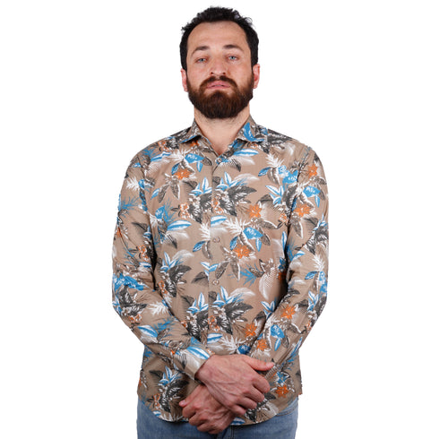 SORBINO-FINE QUALITY-TROPICAL FLORAL PRINT-COTTON SHIRT