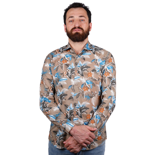 SORBINO-FINE QUALITY-TROPICAL FLORAL PRINT-COTTON SHIRT