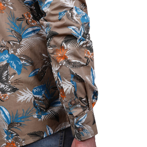 SORBINO-FINE QUALITY-TROPICAL FLORAL PRINT-COTTON SHIRT