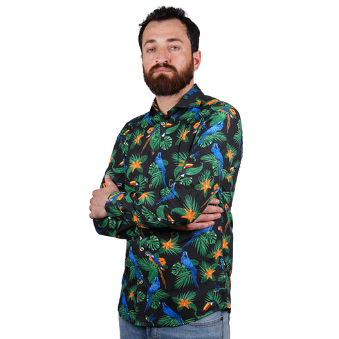 SORBINO-FINE QUALITY-TROPICAL PRINT-COTTON SHIRT