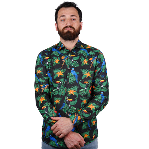 SORBINO-FINE QUALITY-TROPICAL PRINT-COTTON SHIRT