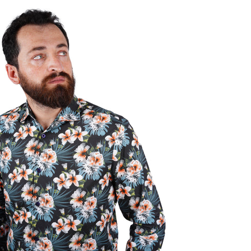SORBINO-FINE QUALITY-TROPICAL FLORAL PRINT-COTTON SHIRT