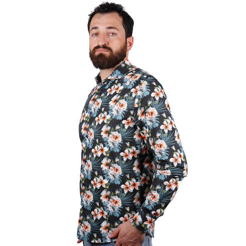 SORBINO-FINE QUALITY-TROPICAL FLORAL PRINT-COTTON SHIRT
