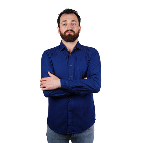 UNIQLO-INDIGO DENIM-PREMIUM-FULL SLEEVE-CASUAL SHIRT | DENIM BLUE