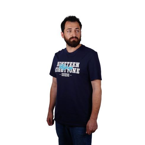 GUESS FRONT LOGO REGULAR FIT T-SHIRT | D.BLUE