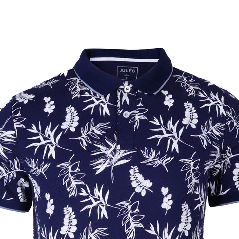JULES WHITE FLORAL SHORT SLEEVE POLO SHIRT | DARK NAVY