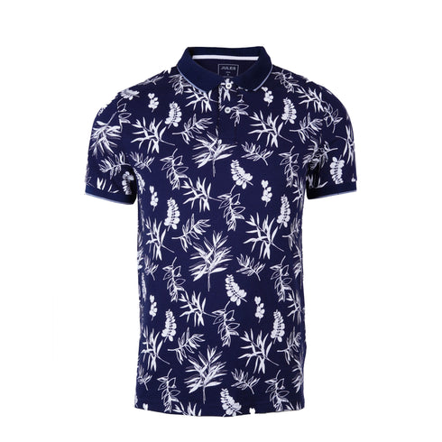 JULES WHITE FLORAL SHORT SLEEVE POLO SHIRT | DARK NAVY