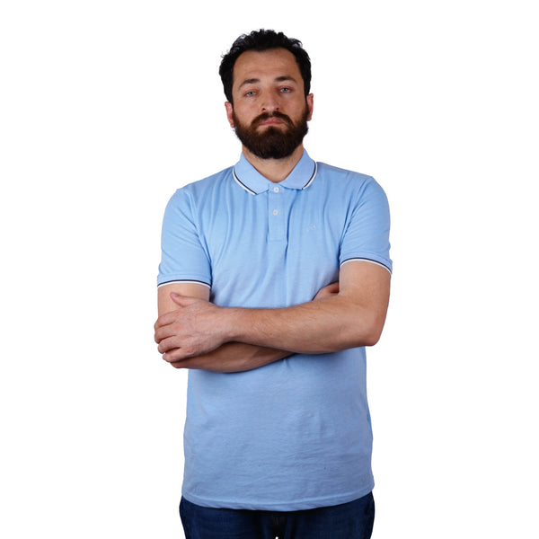 JULES PREMIUM-FLEXIBLE-RIBBED-SHORT SLEEVE-POLO SHIRT | SLUB SKY BLUE