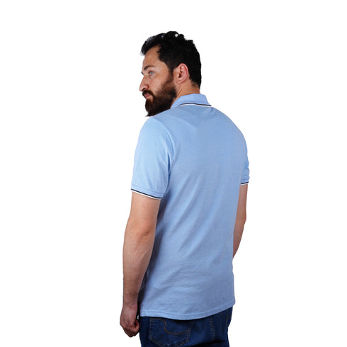 JULES PREMIUM-FLEXIBLE-RIBBED-SHORT SLEEVE-POLO SHIRT | SLUB SKY BLUE