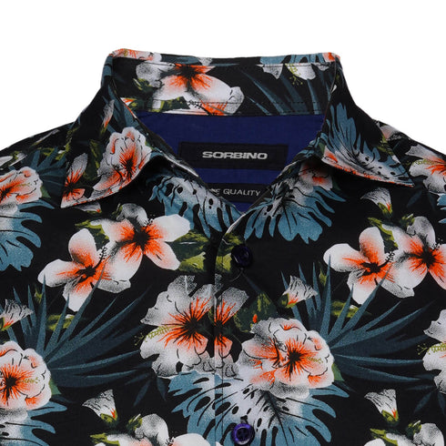 SORBINO-FINE QUALITY-TROPICAL FLORAL PRINT-COTTON SHIRT
