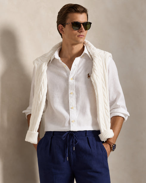 POLO RALPH LAUREN SLIM FIT LINEN SHIRT | WHITE