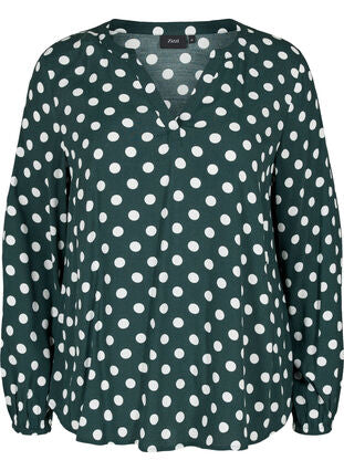 ZIZZI LONG-SLEEVED VISCOSE BLOUSE WITH V-NECK | GREEN