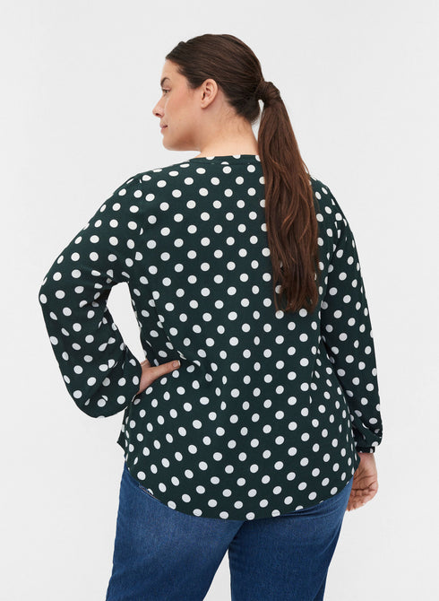 ZIZZI LONG-SLEEVED VISCOSE BLOUSE WITH V-NECK | GREEN
