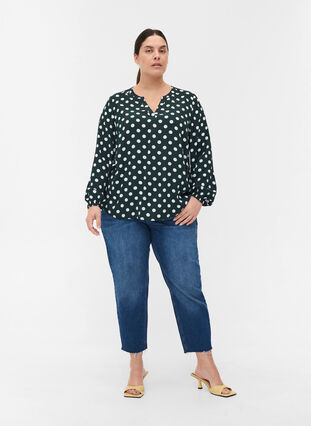 ZIZZI LONG-SLEEVED VISCOSE BLOUSE WITH V-NECK | GREEN