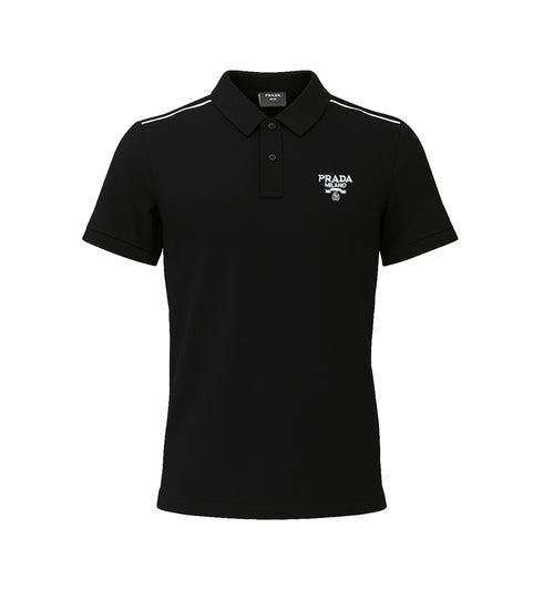 PRADA PIQUE MEN'S POLO EMBROIDERY LOGO | BLACK