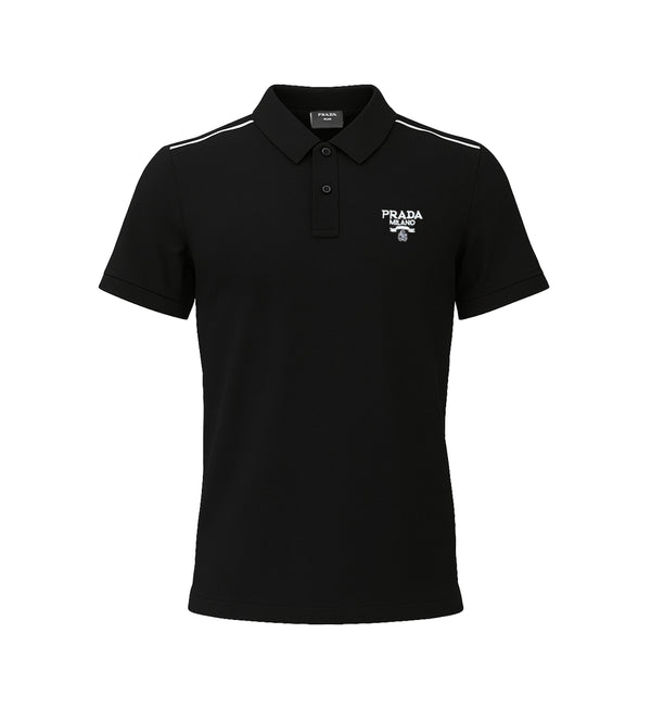 PRADA PIQUE MEN'S POLO EMBROIDERY LOGO | BLACK
