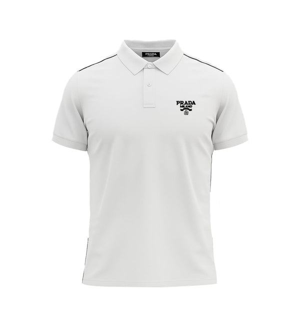 PRADA PIQUE MEN'S POLO EMBROIDERY LOGO | WHITE