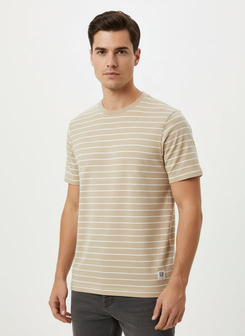 JACK & JONES MEN’S STRIPED T-SHIRT | BEIGE