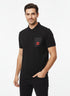 HUGO BOSS PREMIUM POLO SHIRT - BLACK LEATHER LOGO PATCH | BLACK