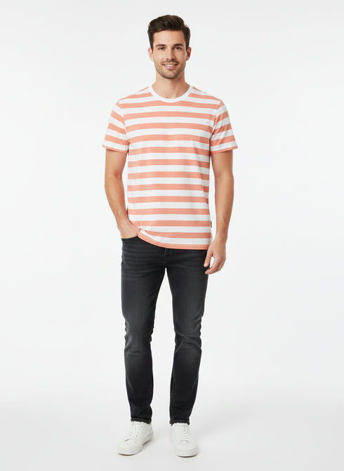 JACK & JONES MEN’S PREMIUM STRIPED COTTON T-SHIRT – PEACH & WHITE