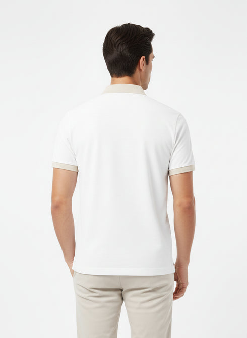 HUGO BOSS PREMIUM POLO SHIRT - BLACK LEATHER LOGO PATCH | WHITE