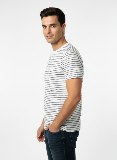 MEN’S PREMIUM STRPED COTTON T-SHIRT - JACK & JONES STYLE | WHITE & GREY