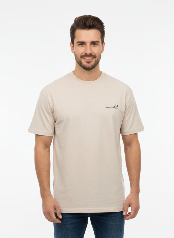 JACK & JONES PREMIUM ROUND NECK T-SHIRT FOR MEN | BEIGE