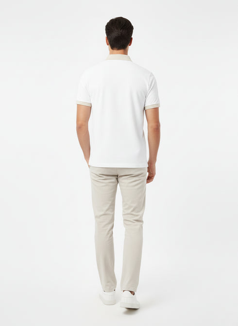 HUGO BOSS PREMIUM POLO SHIRT - BLACK LEATHER LOGO PATCH | WHITE