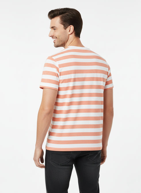 JACK & JONES MEN’S PREMIUM STRIPED COTTON T-SHIRT – PEACH & WHITE