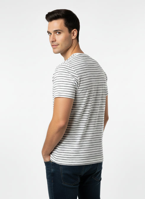 MEN’S PREMIUM STRPED COTTON T-SHIRT - JACK & JONES STYLE | WHITE & GREY