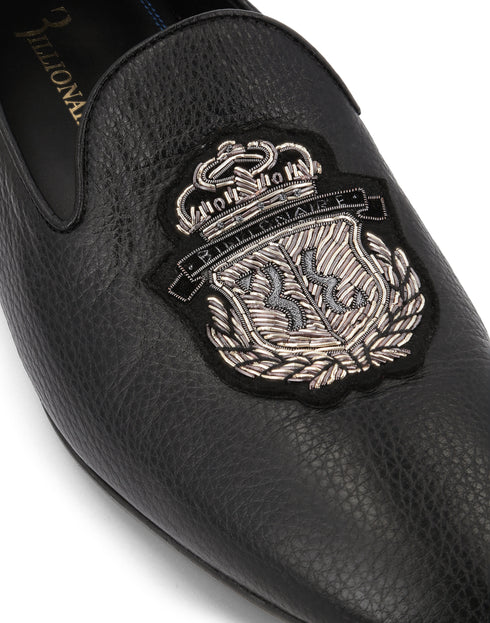 BILLIONAIRE CREST DEERSKIN LOAFERS | BLACK