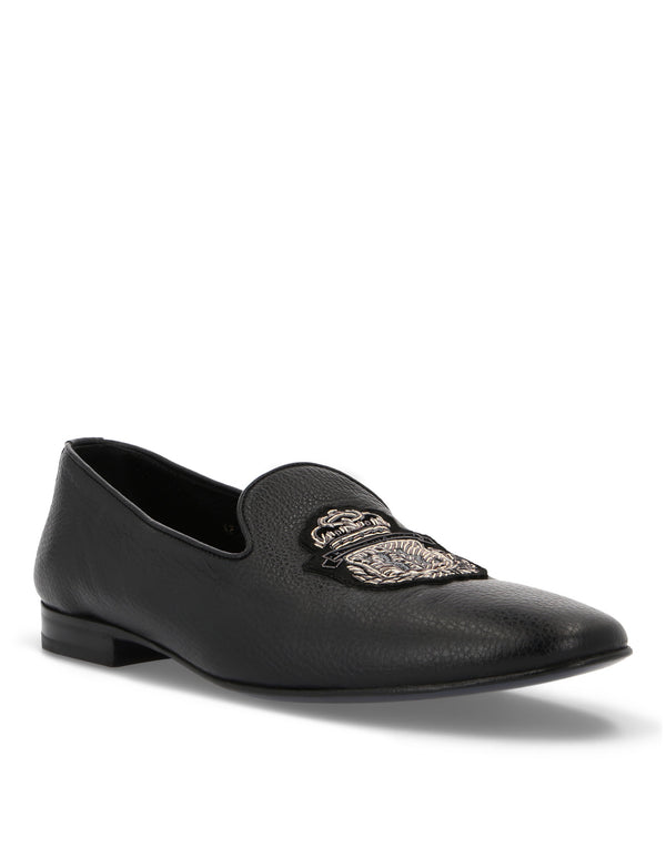 BILLIONAIRE CREST DEERSKIN LOAFERS | BLACK
