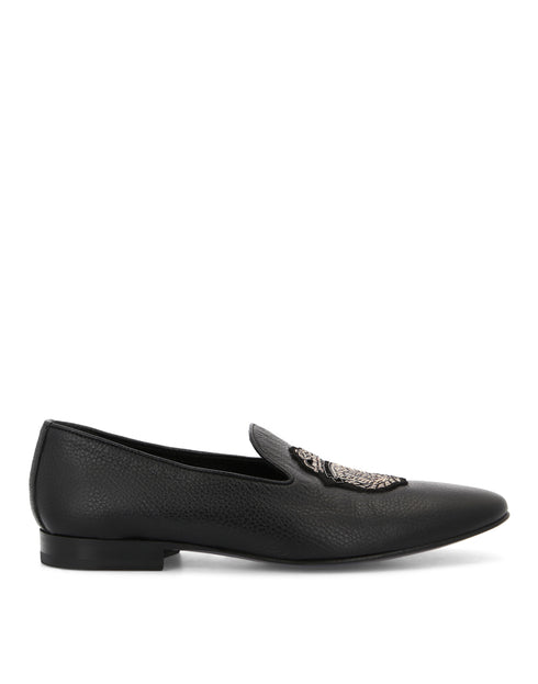 BILLIONAIRE CREST DEERSKIN LOAFERS | BLACK