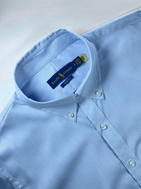 RALPH LAUREN MEN'S PREMIUM OXFORD SHIRT | WHITE & BLUE STRIPES