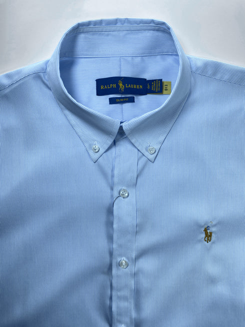 RALPH LAUREN MEN'S PREMIUM OXFORD SHIRT | WHITE & BLUE STRIPES