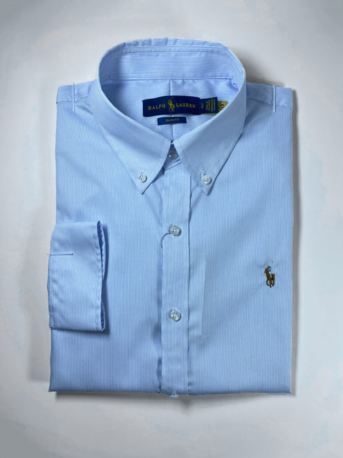 RALPH LAUREN MEN'S PREMIUM OXFORD SHIRT | WHITE & BLUE STRIPES