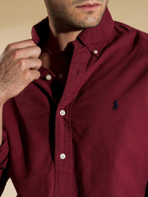 POLO RALPH LAUREN SLIM FIT OXFORD SHIRT | MAROON