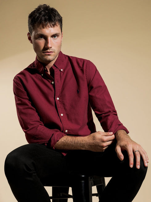 POLO RALPH LAUREN SLIM FIT OXFORD SHIRT | MAROON