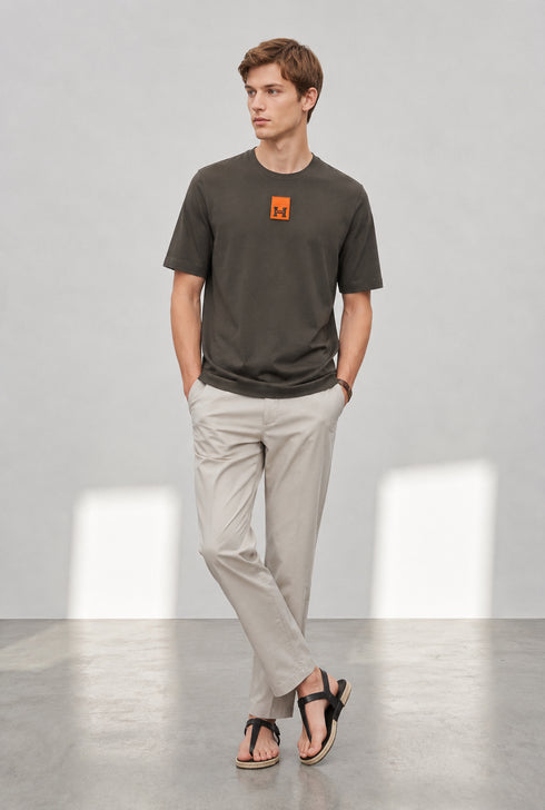 HERMES PARIS T-SHIRT LUXURY MERCERIZED COTTON | TAUPE GREY