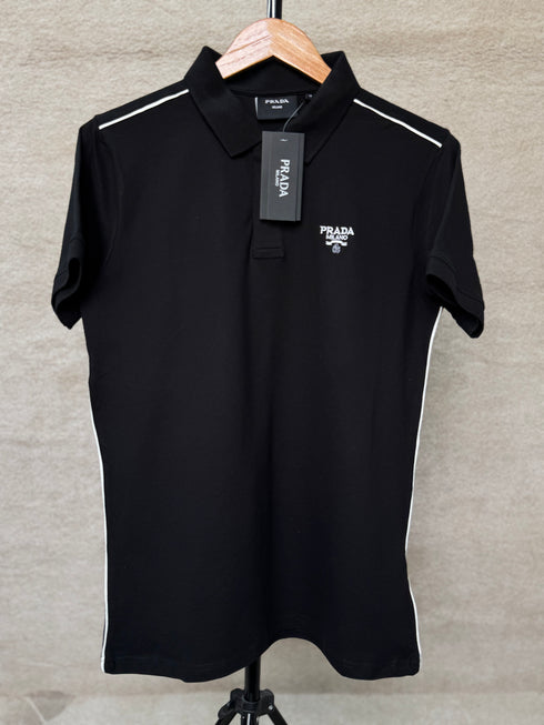PRADA PIQUE MEN'S POLO EMBROIDERY LOGO | BLACK