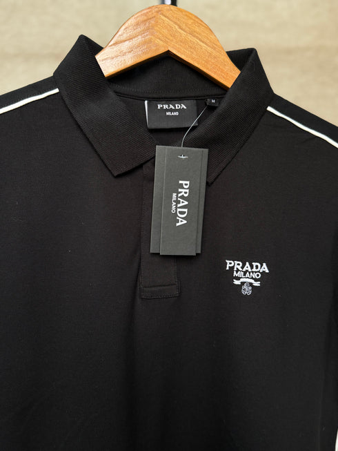 PRADA PIQUE MEN'S POLO EMBROIDERY LOGO | BLACK