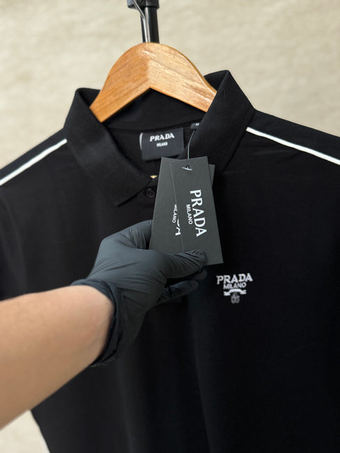 PRADA PIQUE MEN'S POLO EMBROIDERY LOGO | BLACK