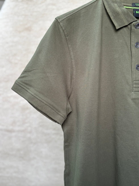 HUGO BOSS PADDY STRETCH-COTTON POLO SHIRT | OLIVE GREEN