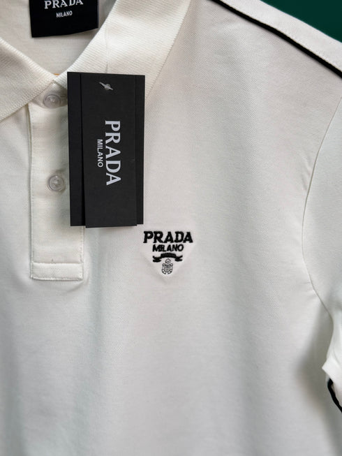 PRADA PIQUE MEN'S POLO EMBROIDERY LOGO | WHITE
