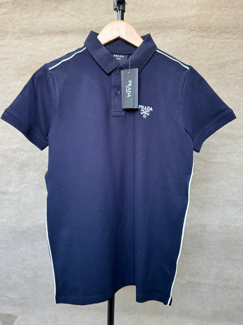 PRADA PIQUE MEN'S POLO EMBROIDERY LOGO | NAVY BLUE